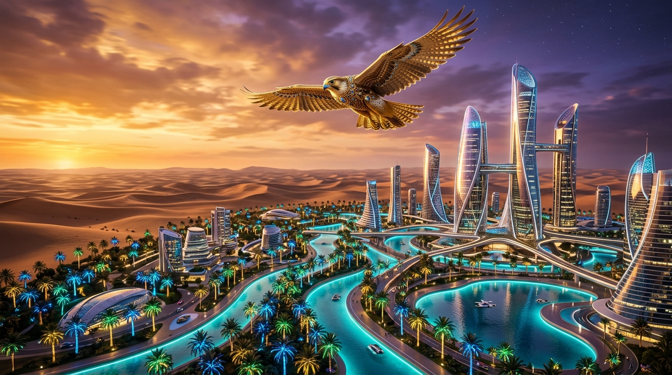 AI Generated Falcon Over Oasis